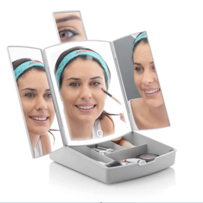 מראת LED מתקפלת 3 ב-1 עם ארגונית איפור Panomir