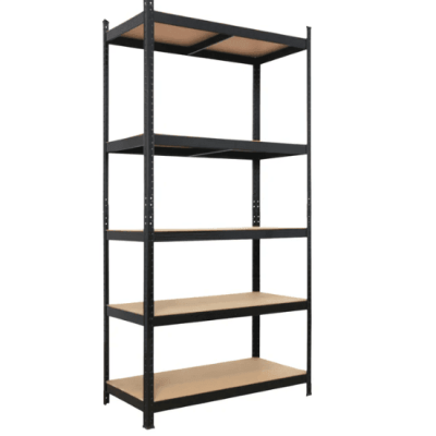 מדפי ברזל חזקים במיוחד – שילוב MDF וברזל מגולוון – 90x40x180 ס"מ – צבע שחור