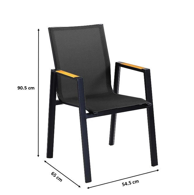 סט 6 כיסאות אלומניום שחור עם גימור עץ – תמונה 3