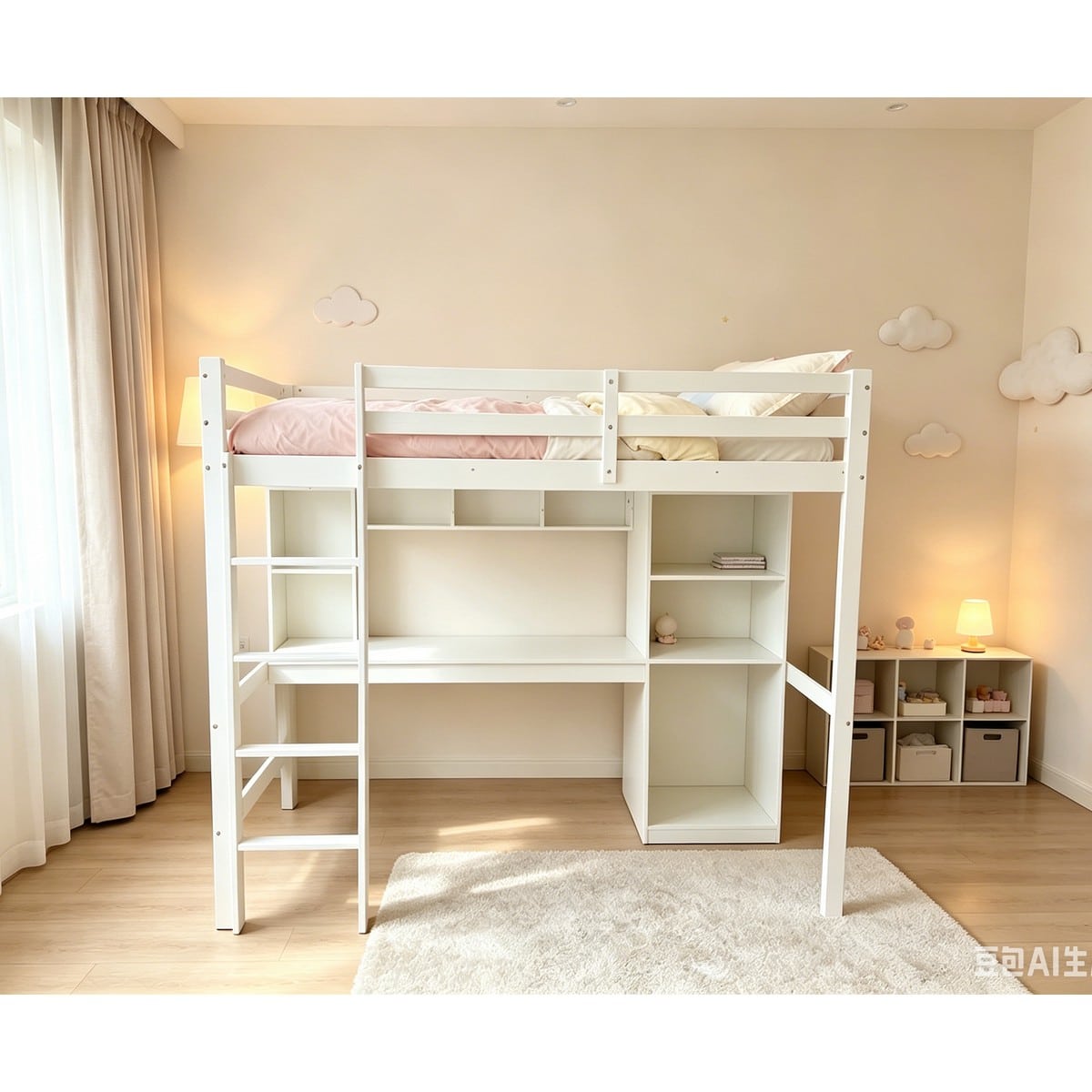 מיטת גלריה לילדים Academy עם שולחן עבודה ומדפי אחסון – תמונה 4