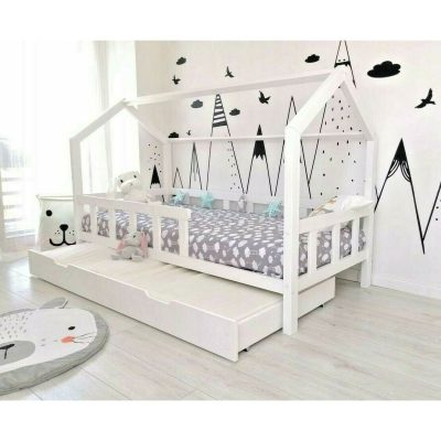 מיטת ילדים מעוצבת דגם TEDDY בצורת בית עם מיטת חבר ומזרנים
