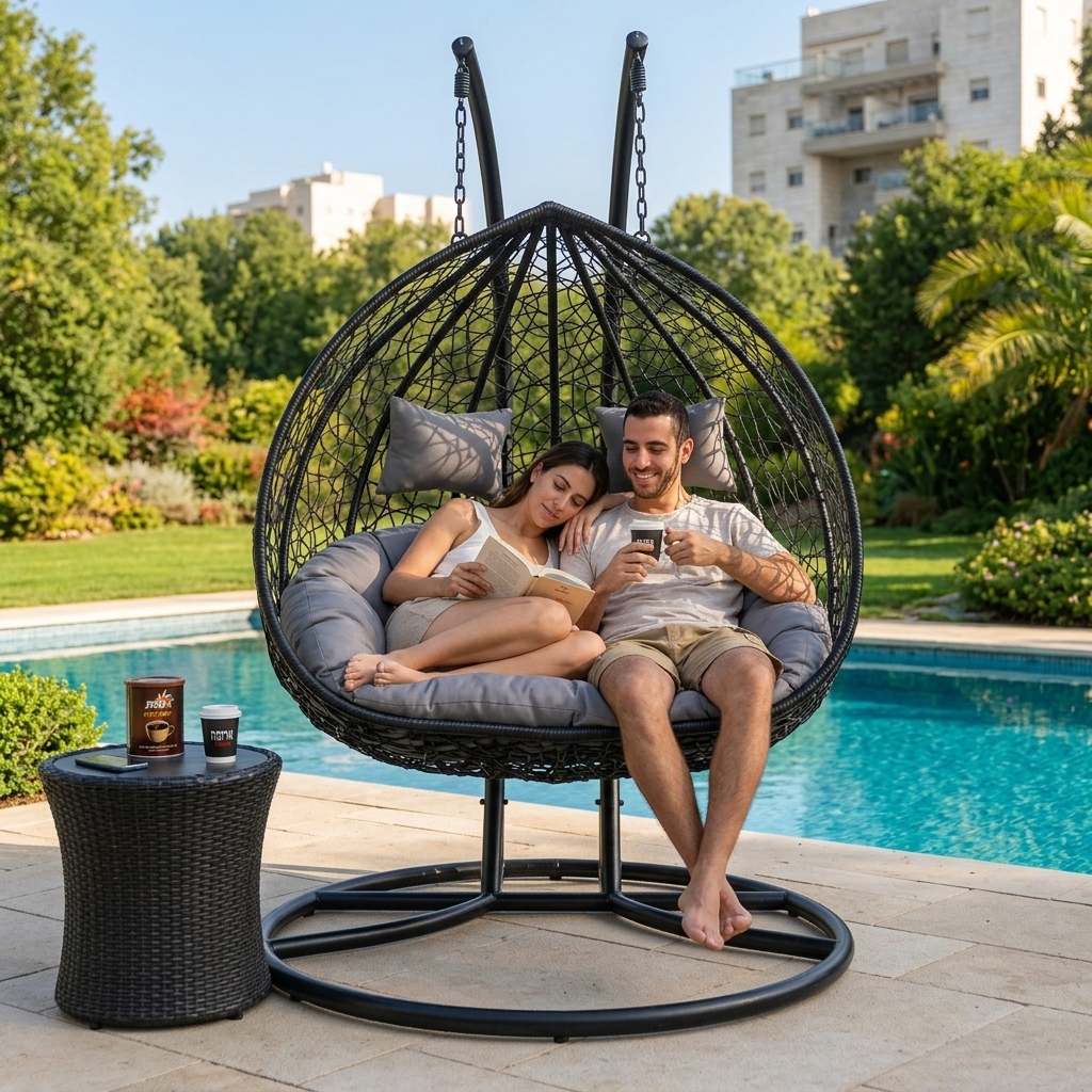 ערסל ישיבה זוגי עם 2 מוטות תמיכה